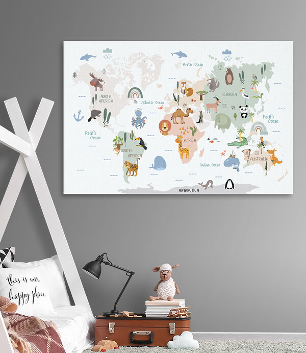 A map of the world with animals