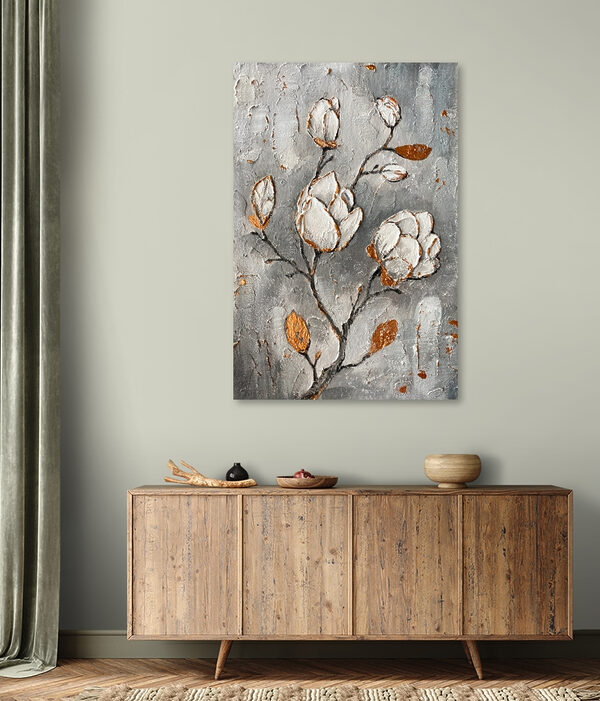 A painting of flowers on a wall