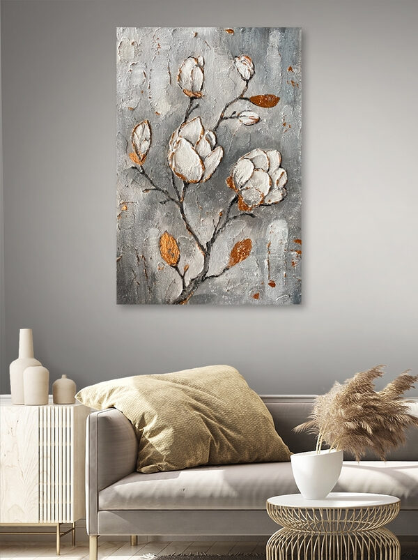 A painting of flowers on a wall