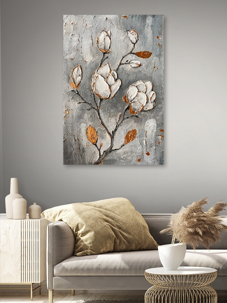 A painting of flowers on a wall