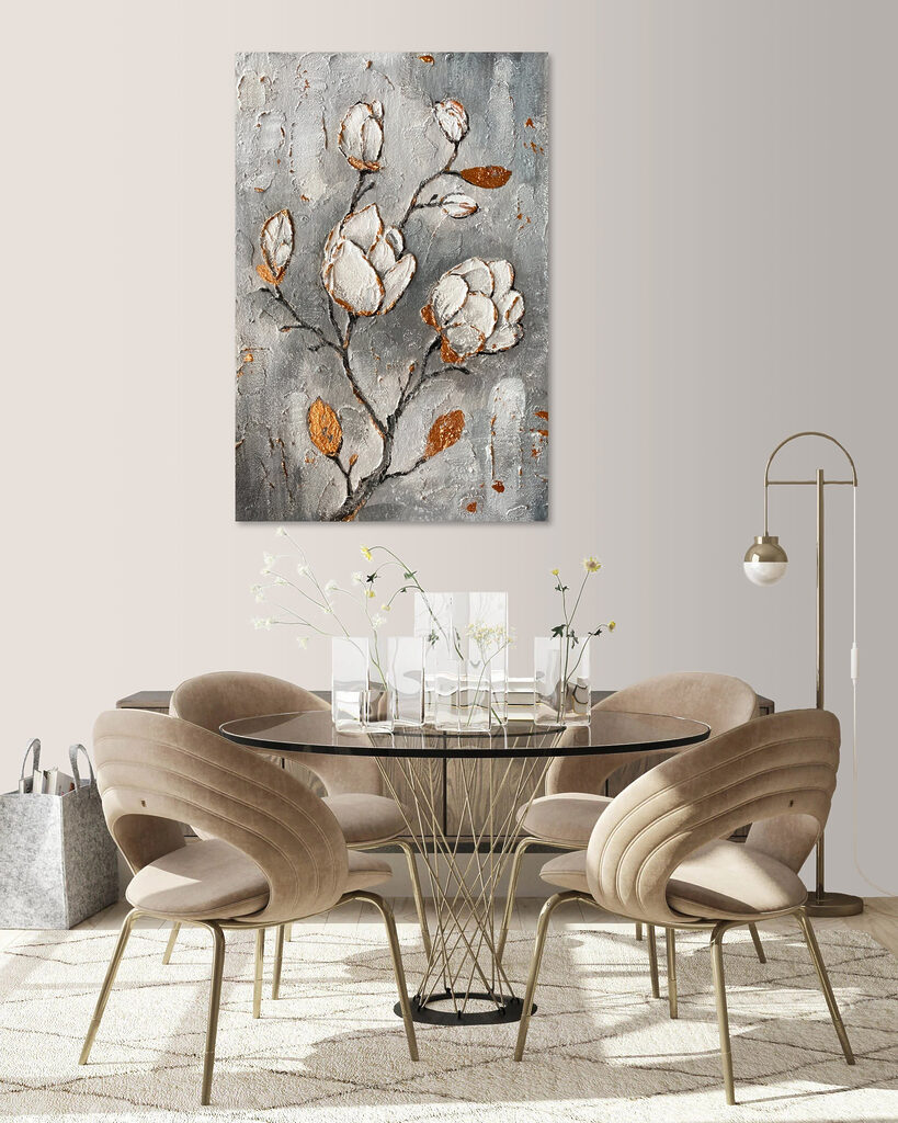 A painting of flowers on a wall