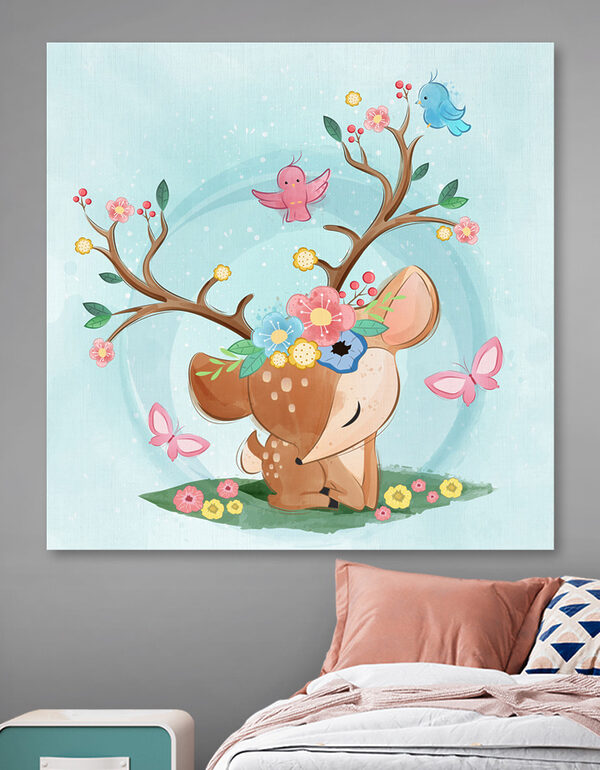 Quadri Quadri Un cervo disegnato con fiori e uccellini (COD: s32795)