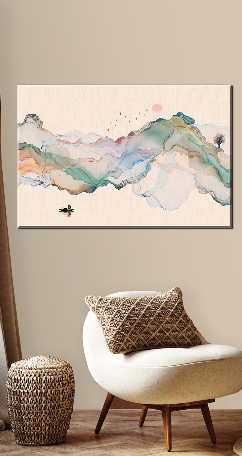 A painting of a boat in the water A painting of a boat in the water