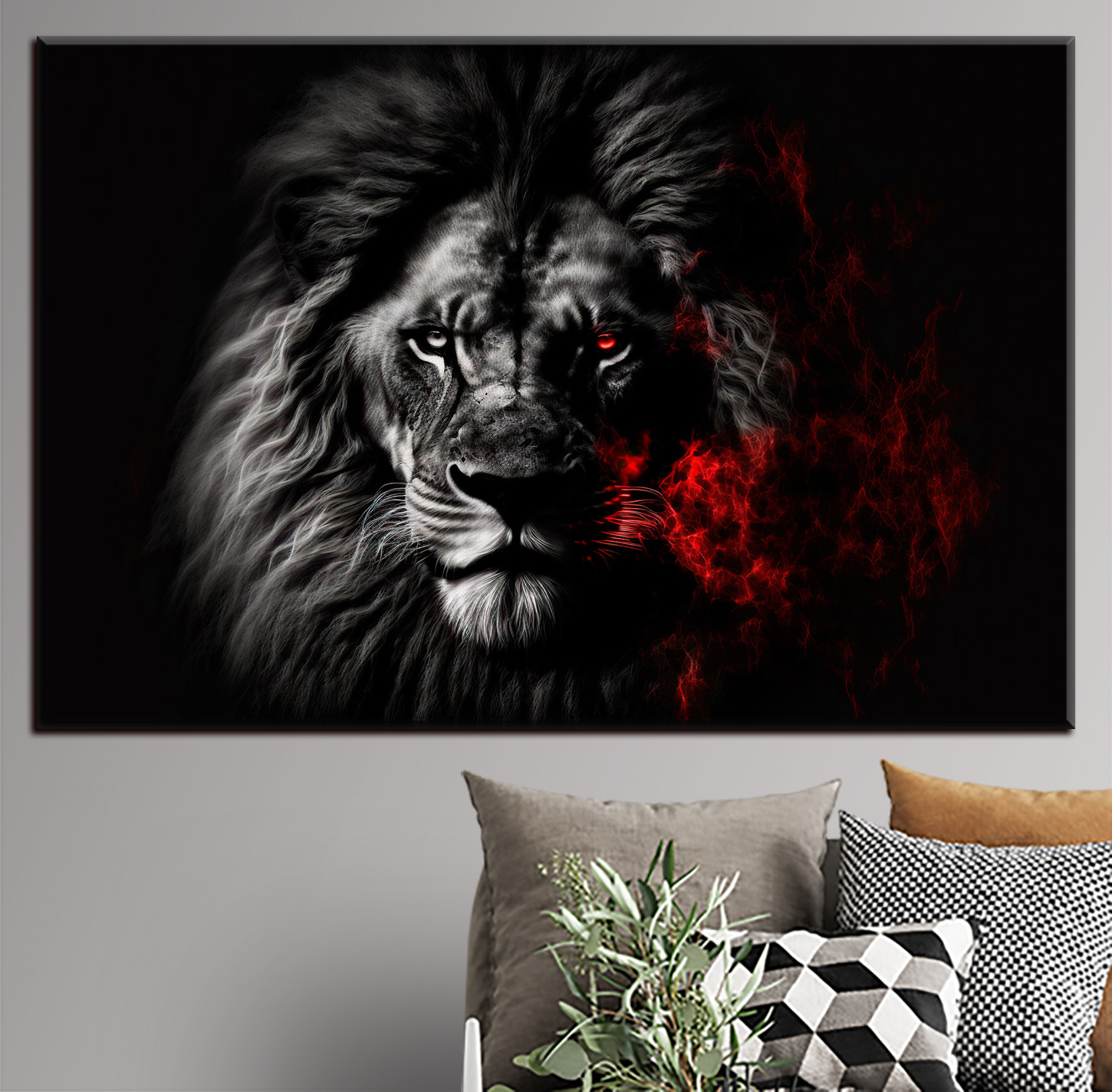 A black lion with red eyes A black lion with red eyes