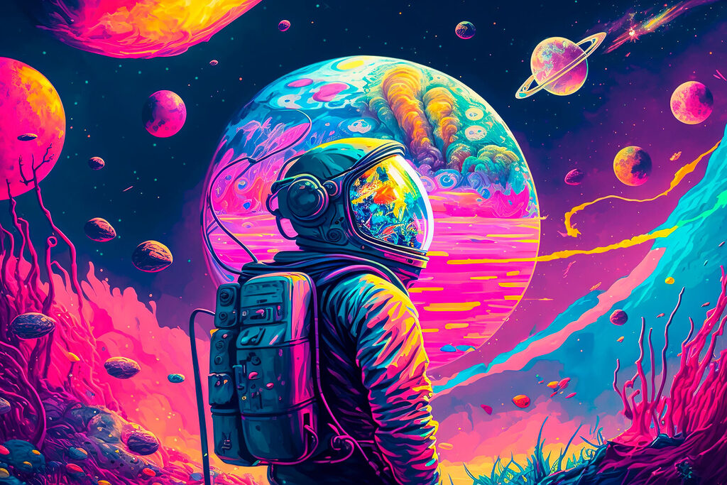 A person wearing a space suit and helmet