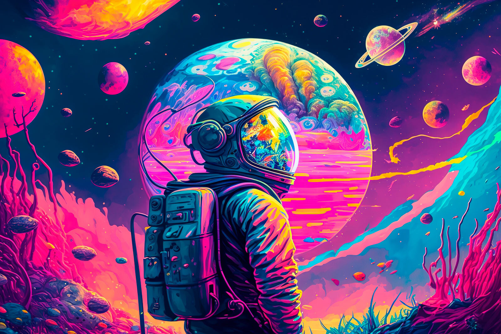 A person wearing a space suit and helmet