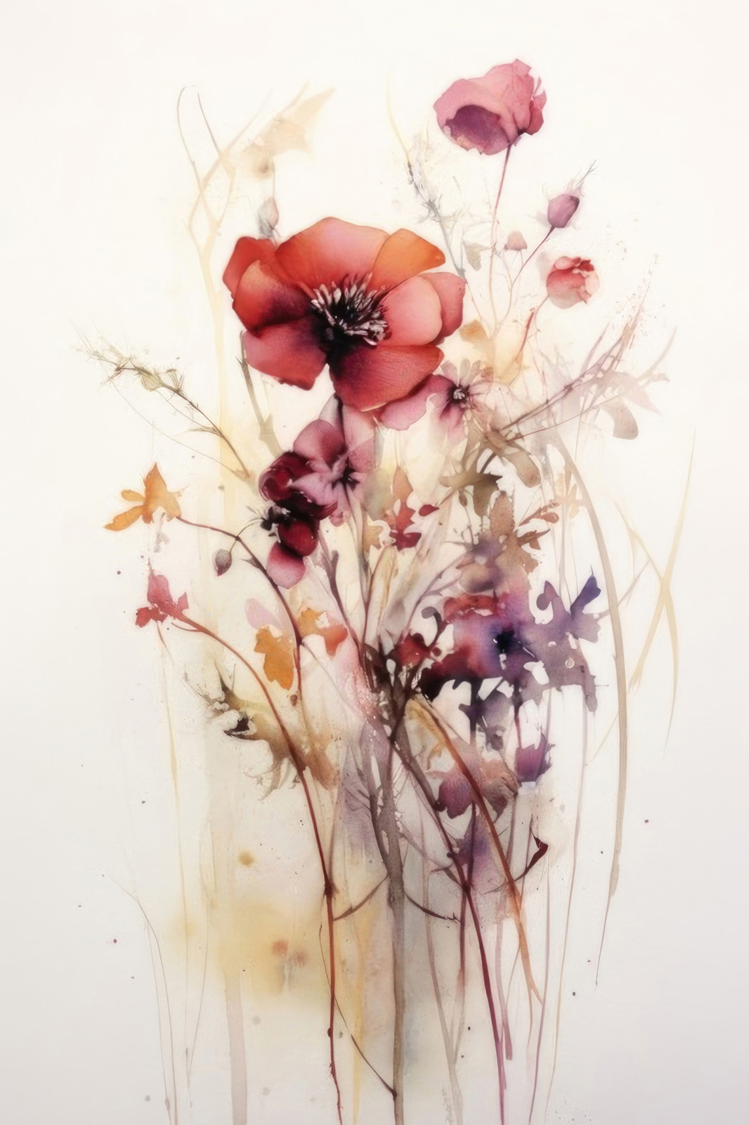 A painting of flowers on a white background A painting of flowers on a white background