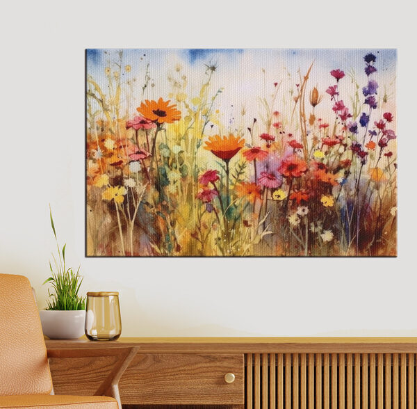 Quadri Un dipinto che raffigura dei fiori in un campo