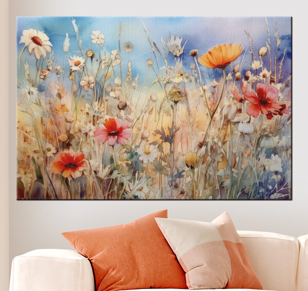 Quadri Un dipinto raffigurante fiori ed erba