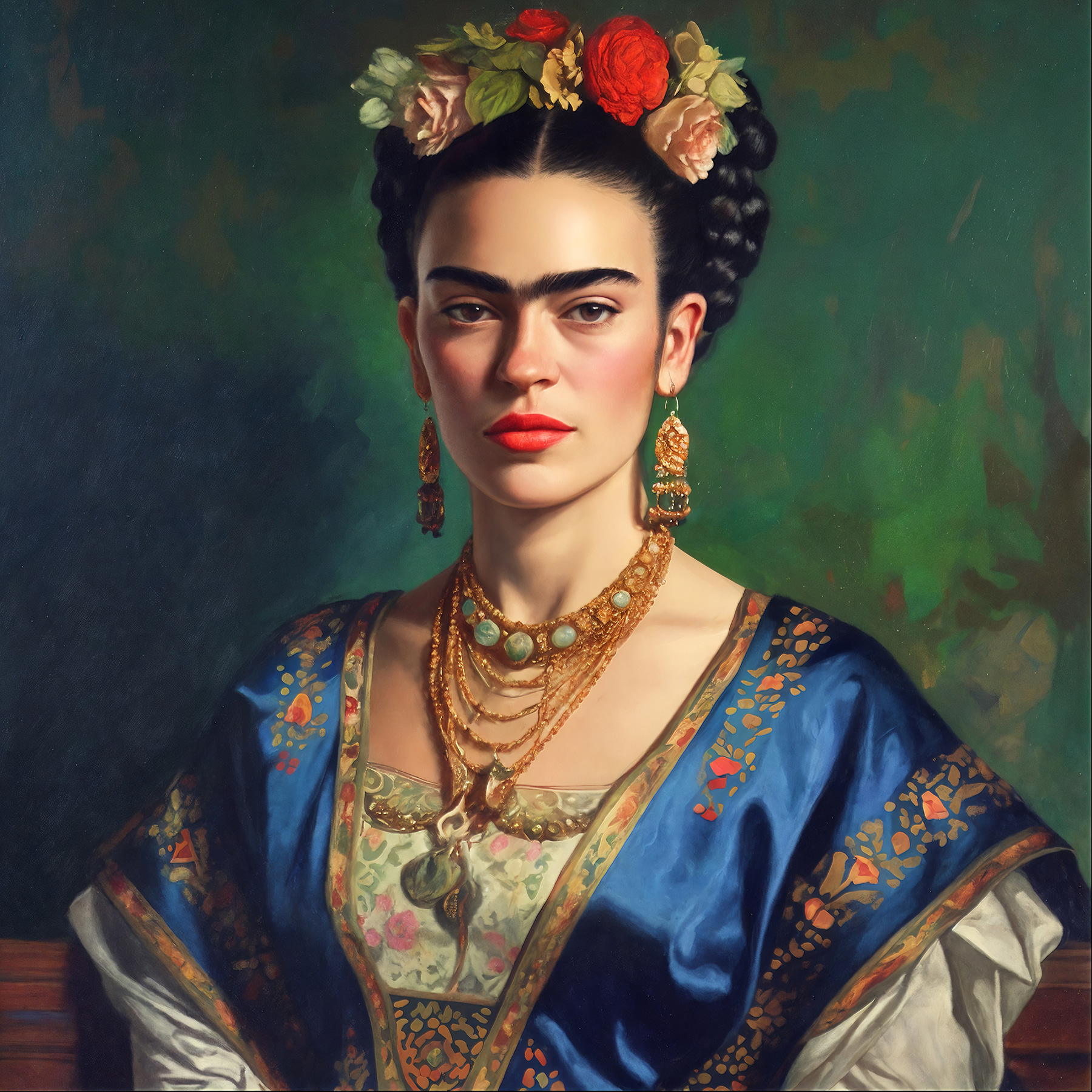 A painting of a woman with flowers in her hair