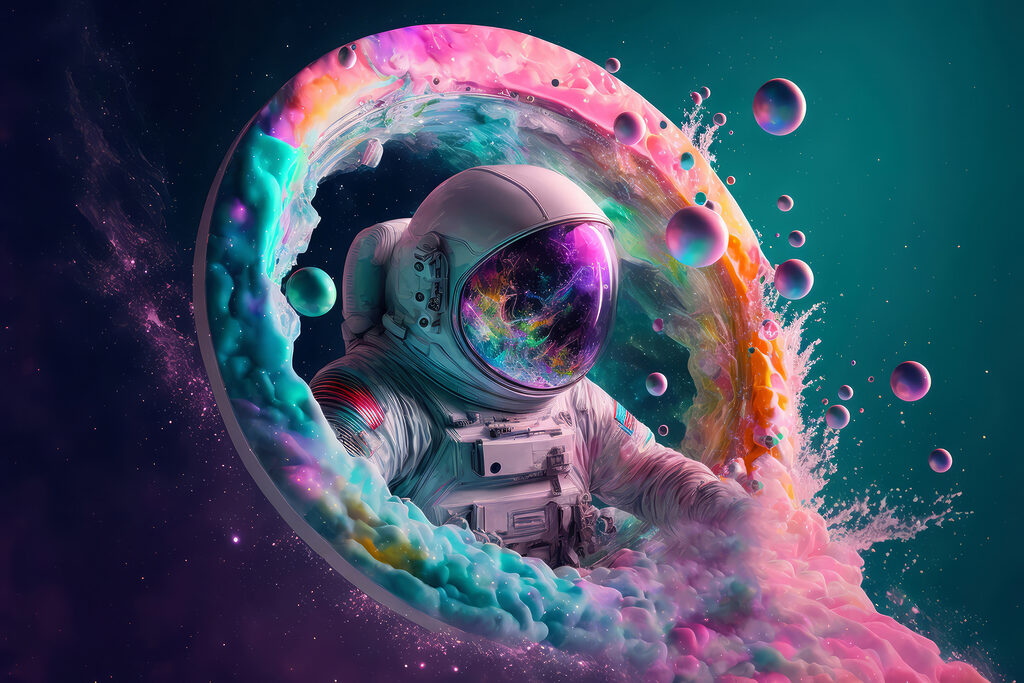 An astronaut in a colorful circle An astronaut in a colorful circle