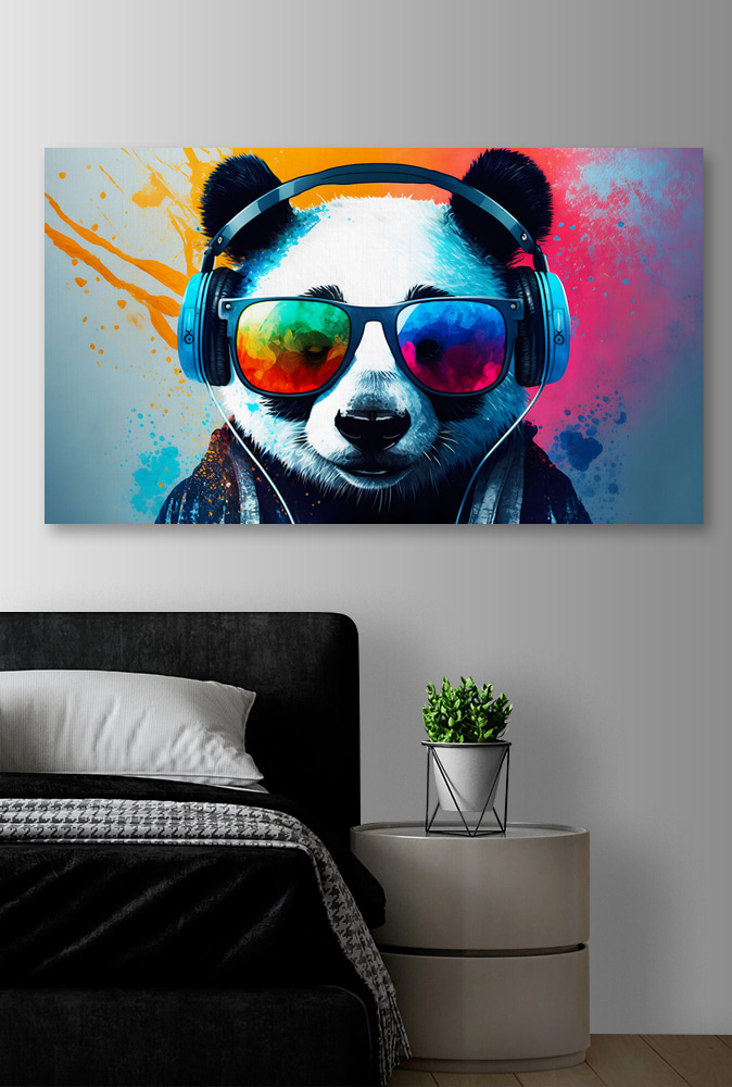 A panda wearing headphones and sunglasses