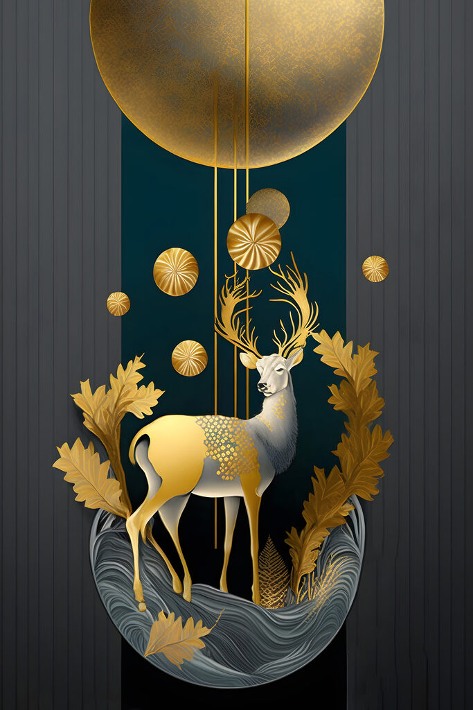 Elegant deer amidst metallic foliage