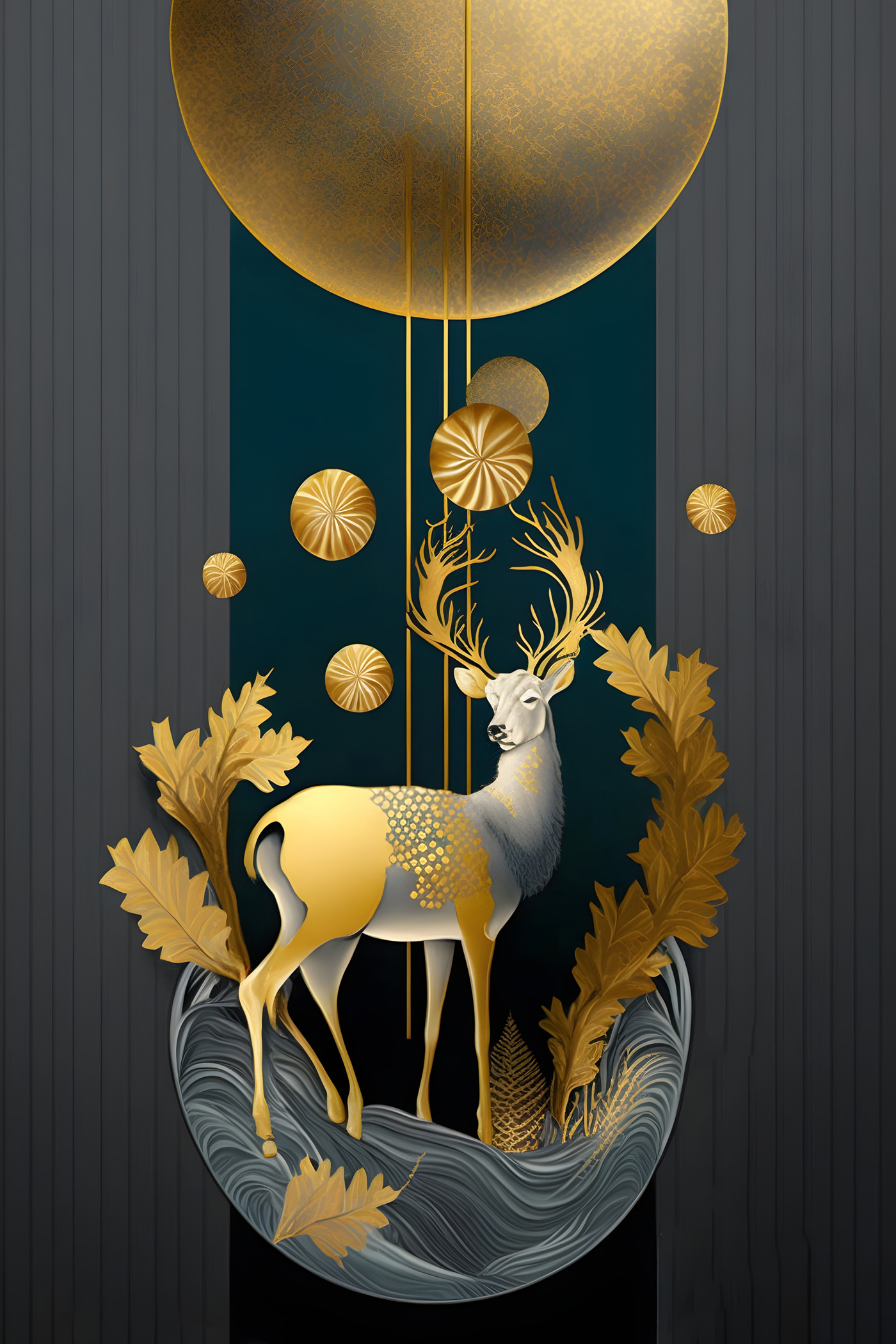 Elegant deer amidst metallic foliage