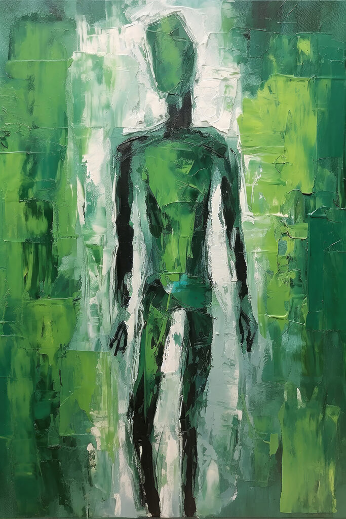 A painting of a man in green