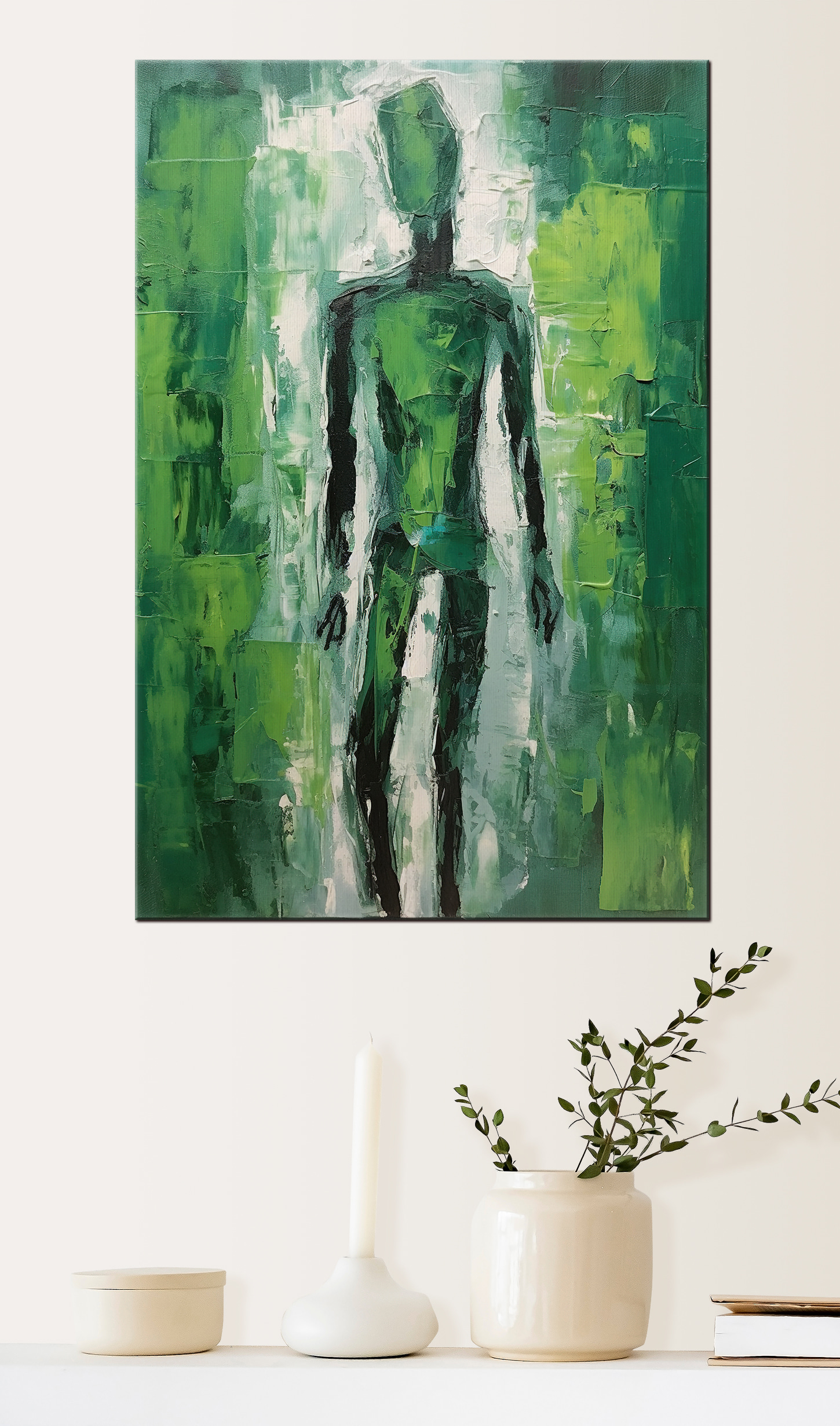 A painting of a man in green