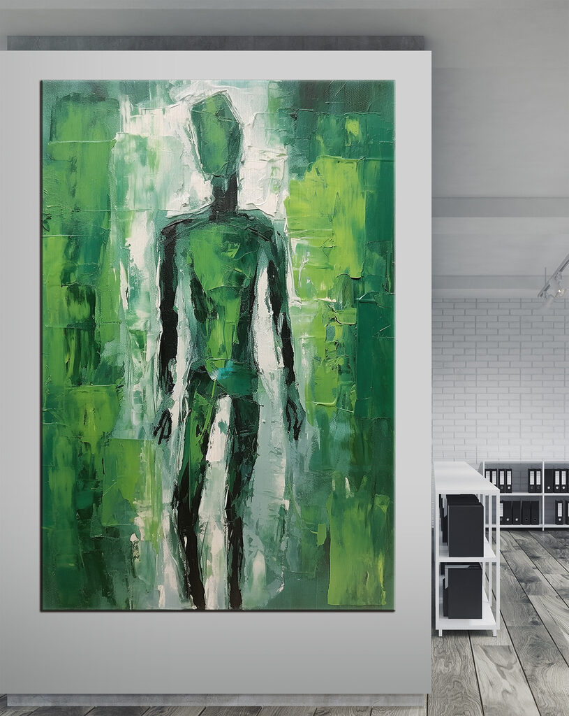 A painting of a man in green