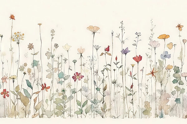 A drawing of flowers and plants
