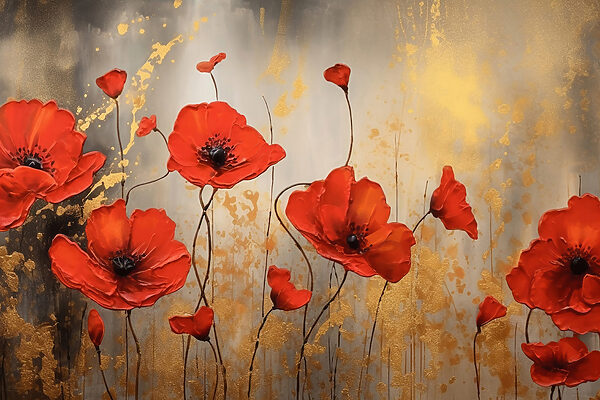 A painting of red flowers