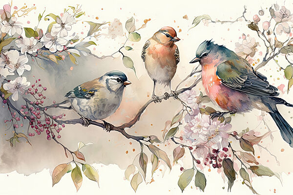 A group of birds on a branch