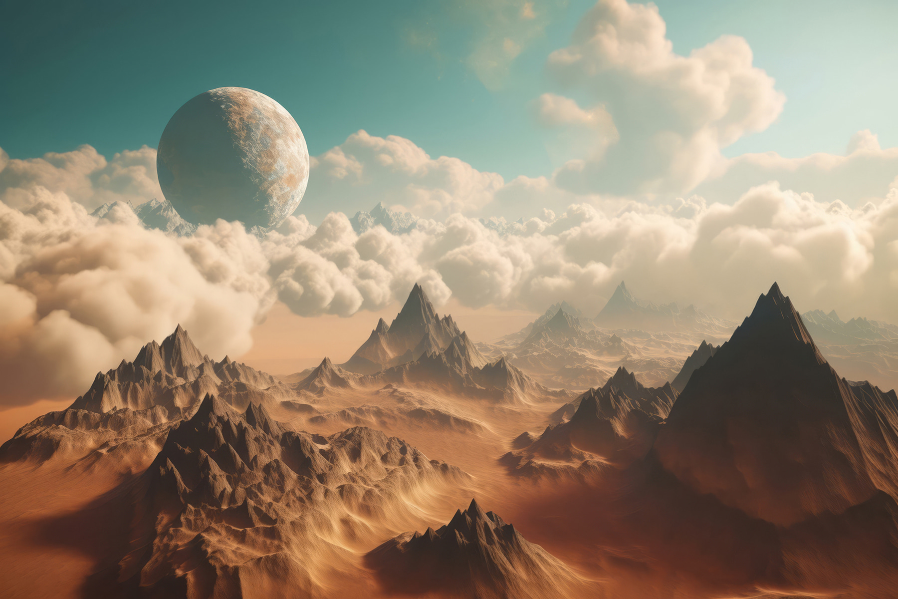 A landscape of mountains and clouds
