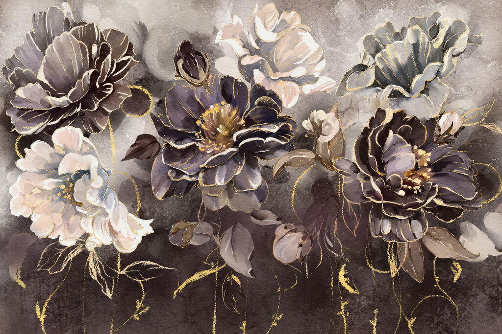 A painting of flowers on a wall