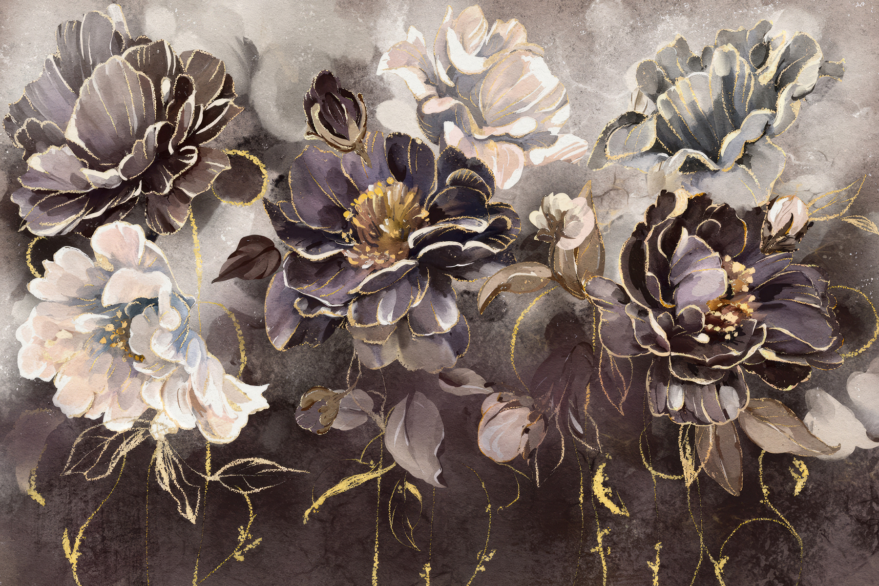 A painting of flowers on a wall