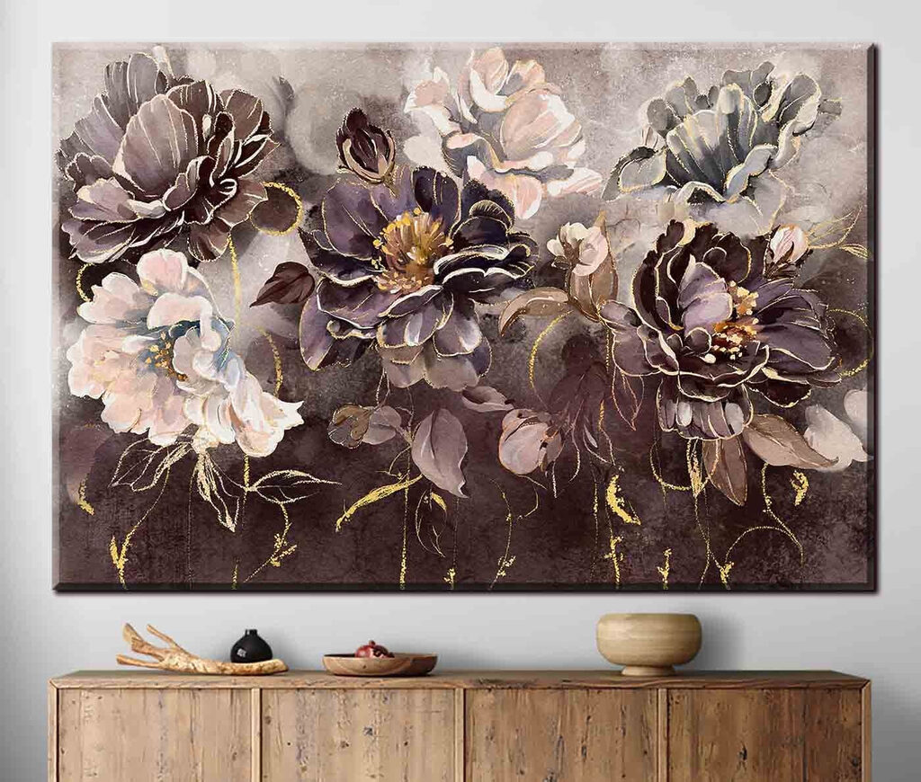 A painting of flowers on a wall