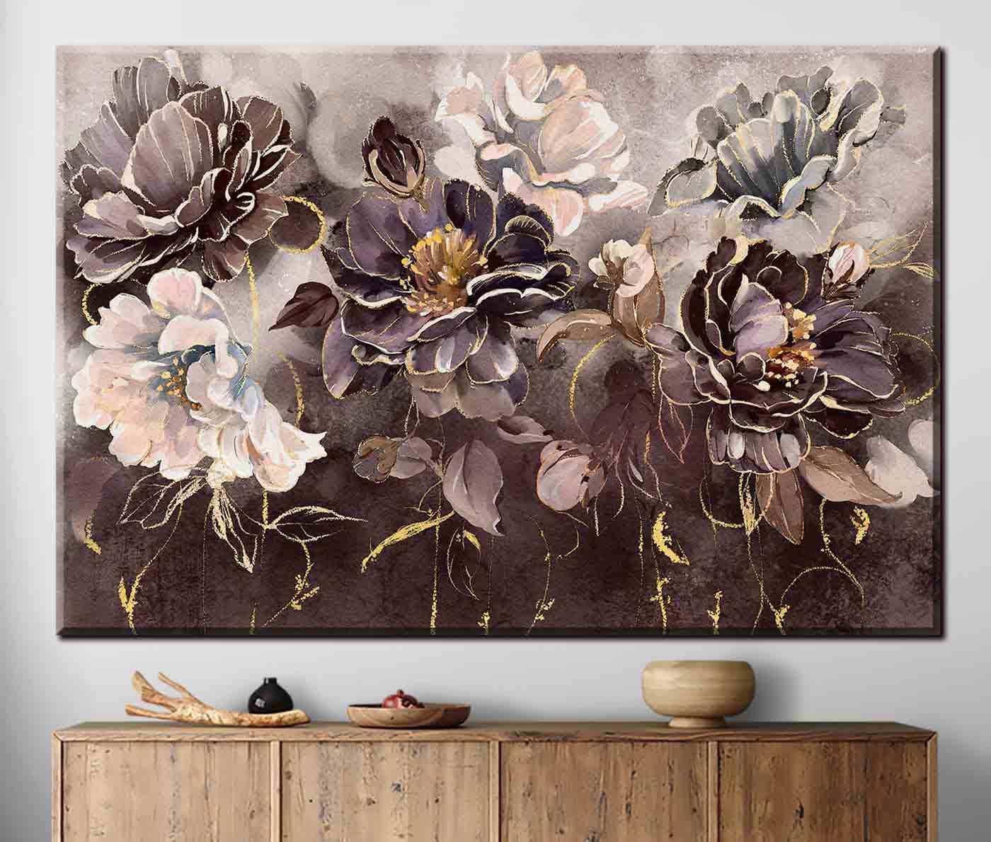 A painting of flowers on a wall