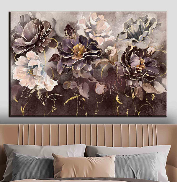 A painting of flowers on a wall