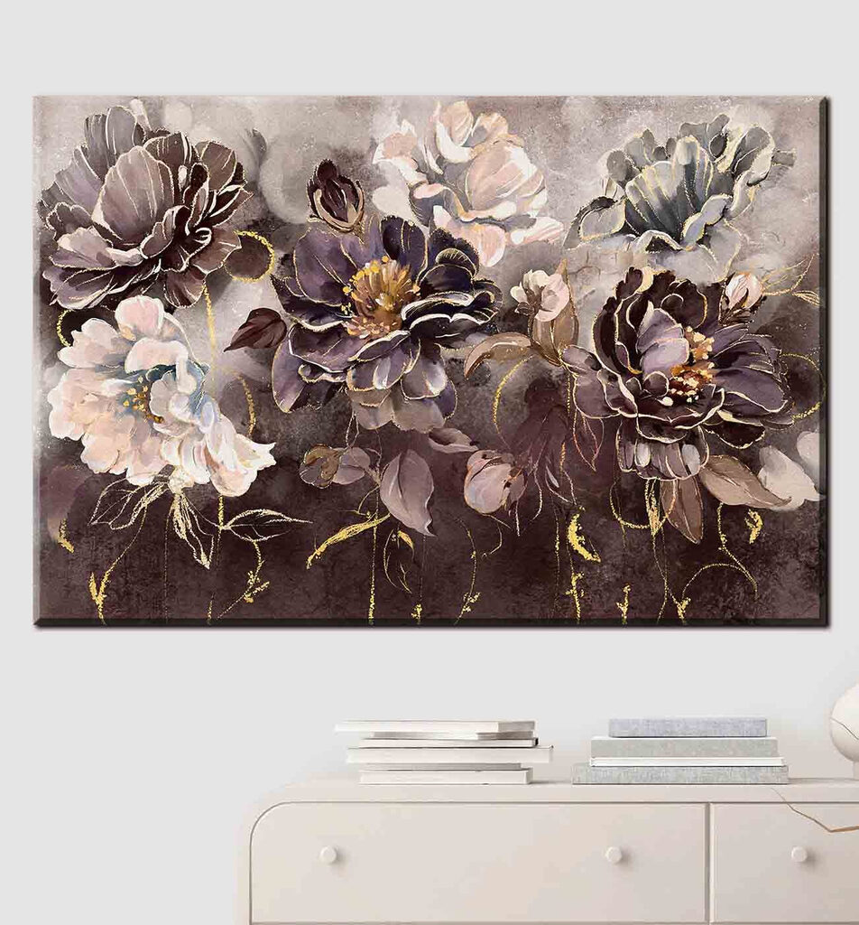 A painting of flowers on a wall