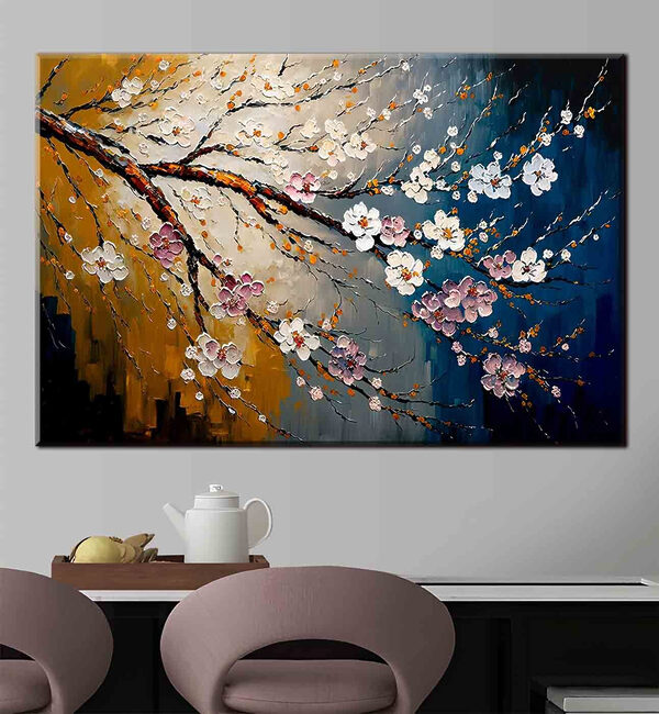Quadri Un dipinto raffigurante un ramo di albero con dei fiori