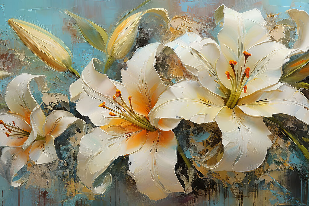 A painting of white flowers A painting of white flowers