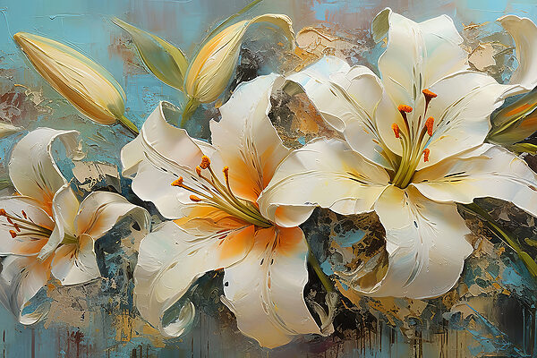 A painting of white flowers A painting of white flowers
