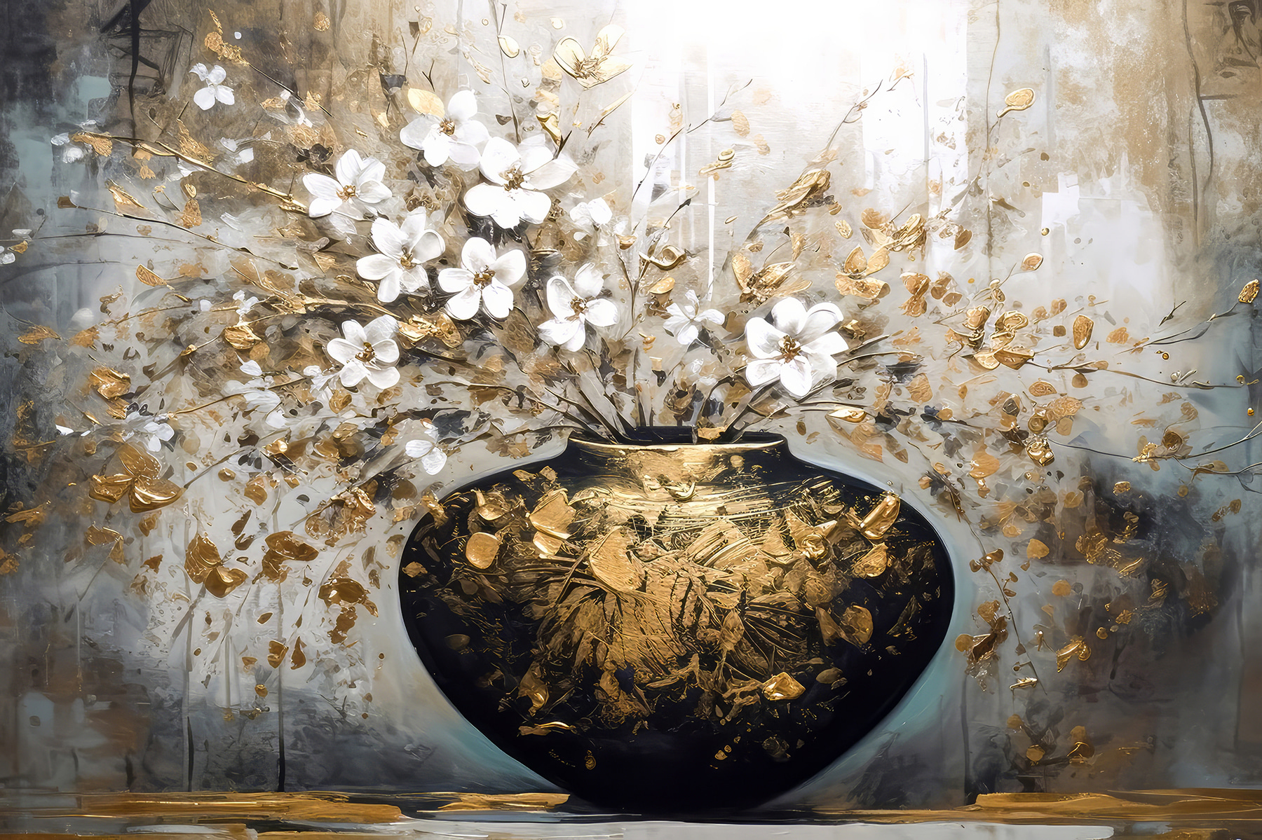 A painting of flowers in a vase