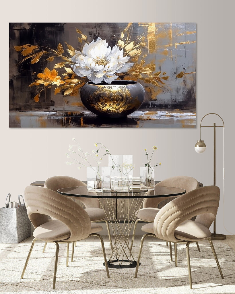 A painting of a flower in a pot