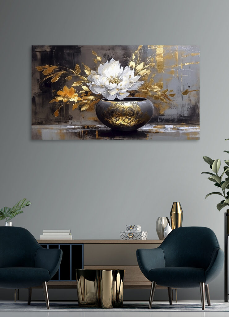 A painting of a flower in a pot
