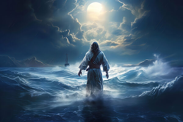 A man in a robe standing in the water A man in a robe standing in the water