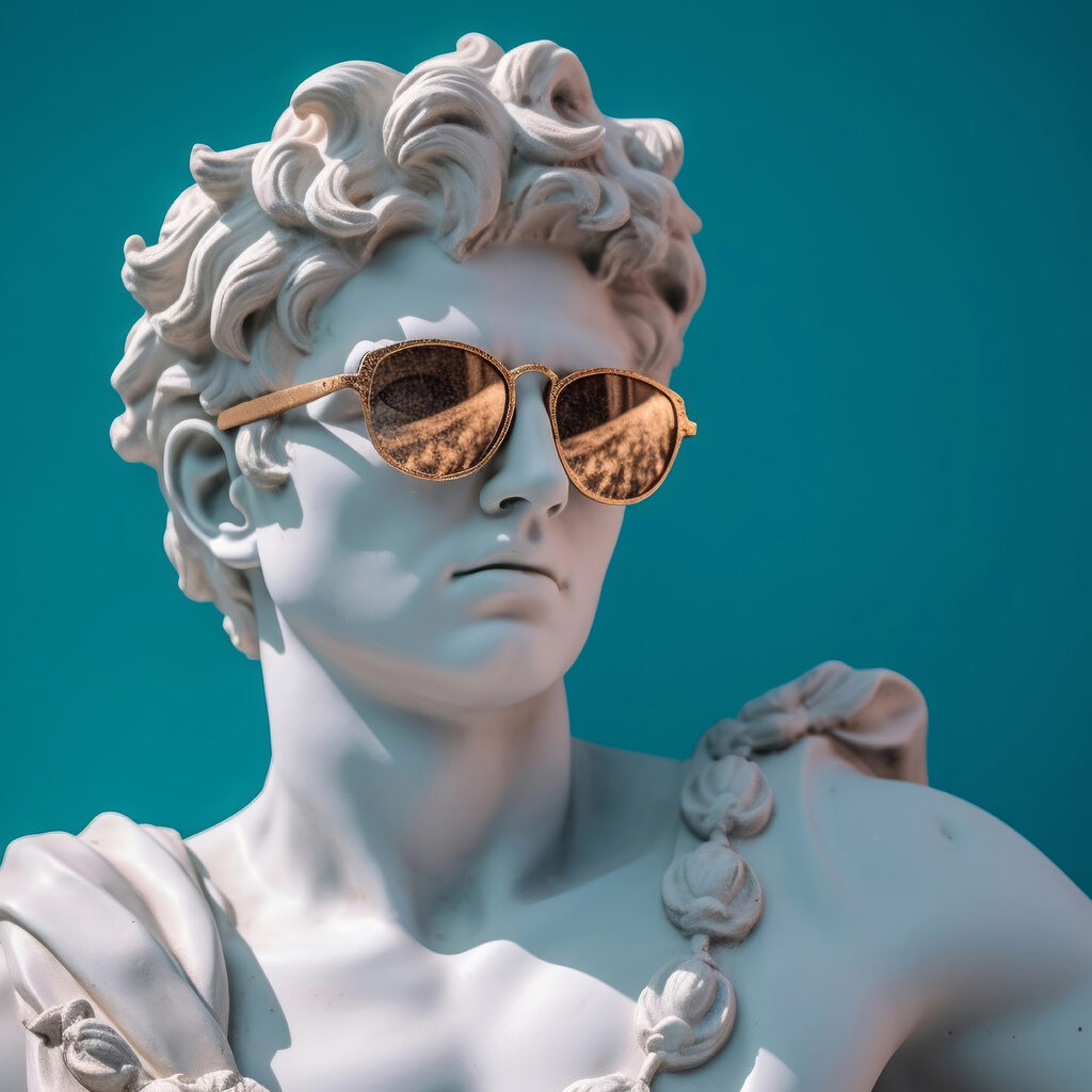 A statue of a man wearing sunglasses