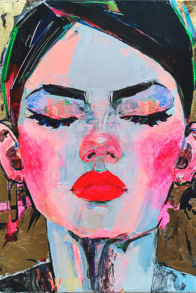 A painting of a woman with her eyes closed
