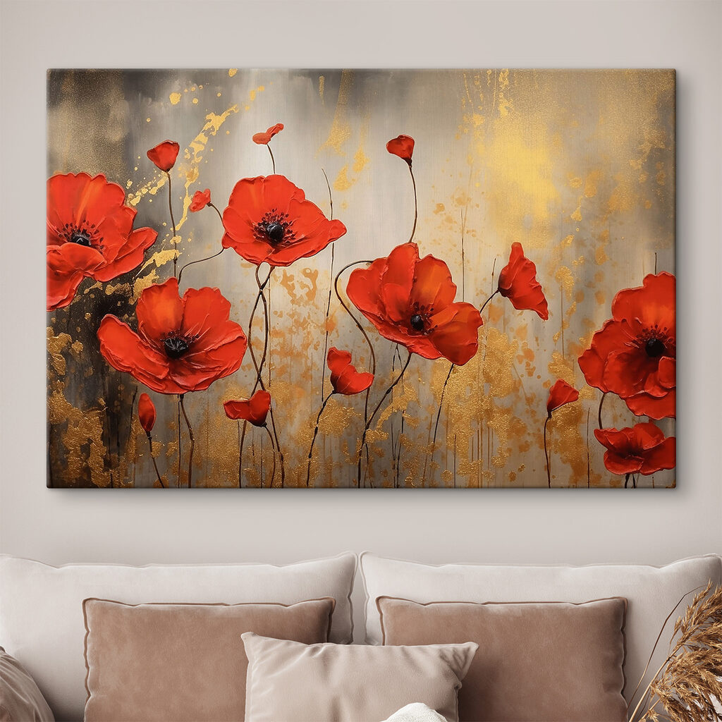 A painting of red flowers
