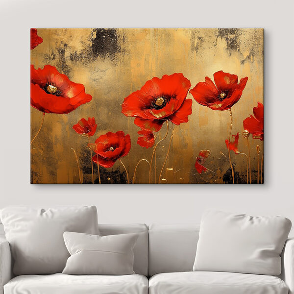 A painting of red flowers A painting of red flowers