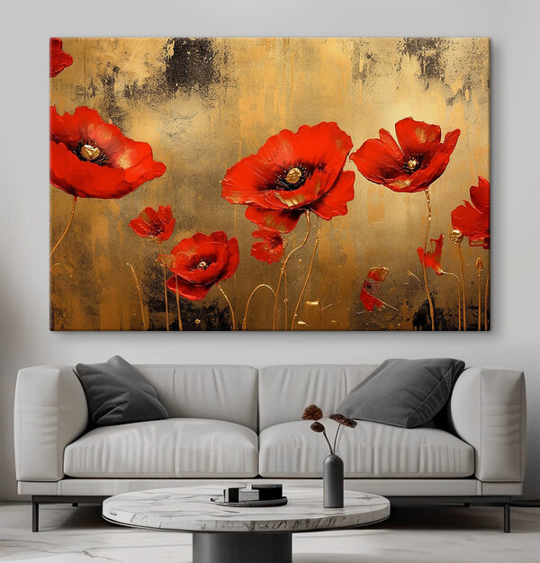 A painting of red flowers A painting of red flowers