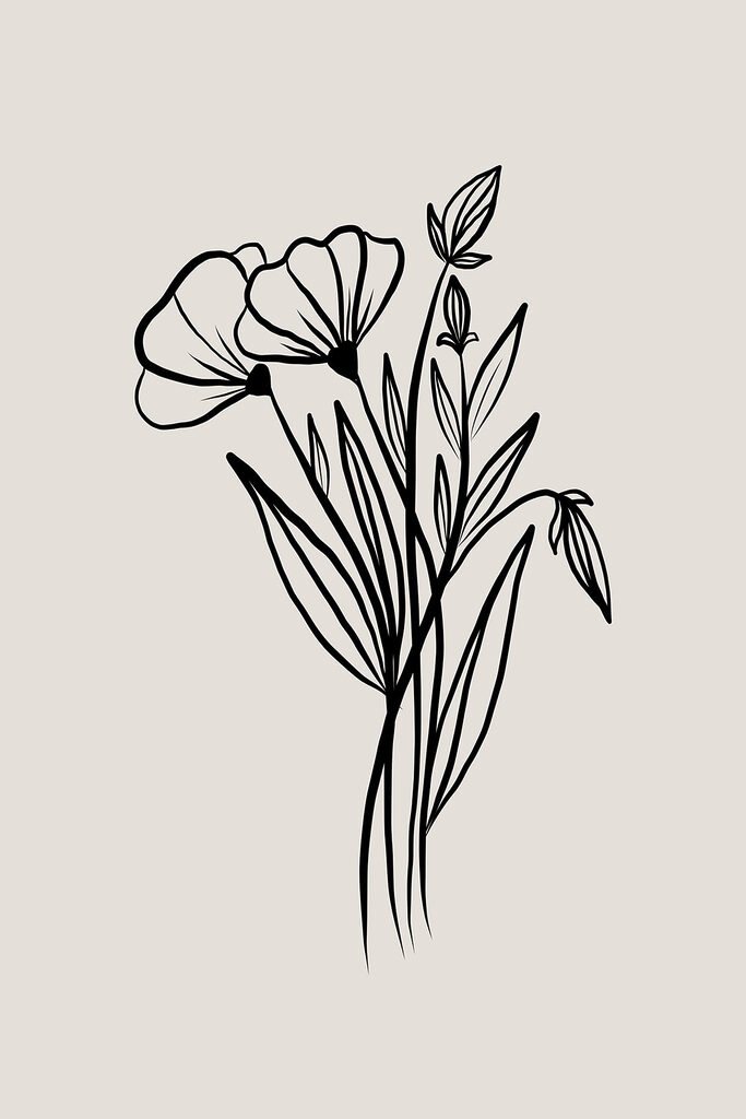A drawing of flowers and leaves