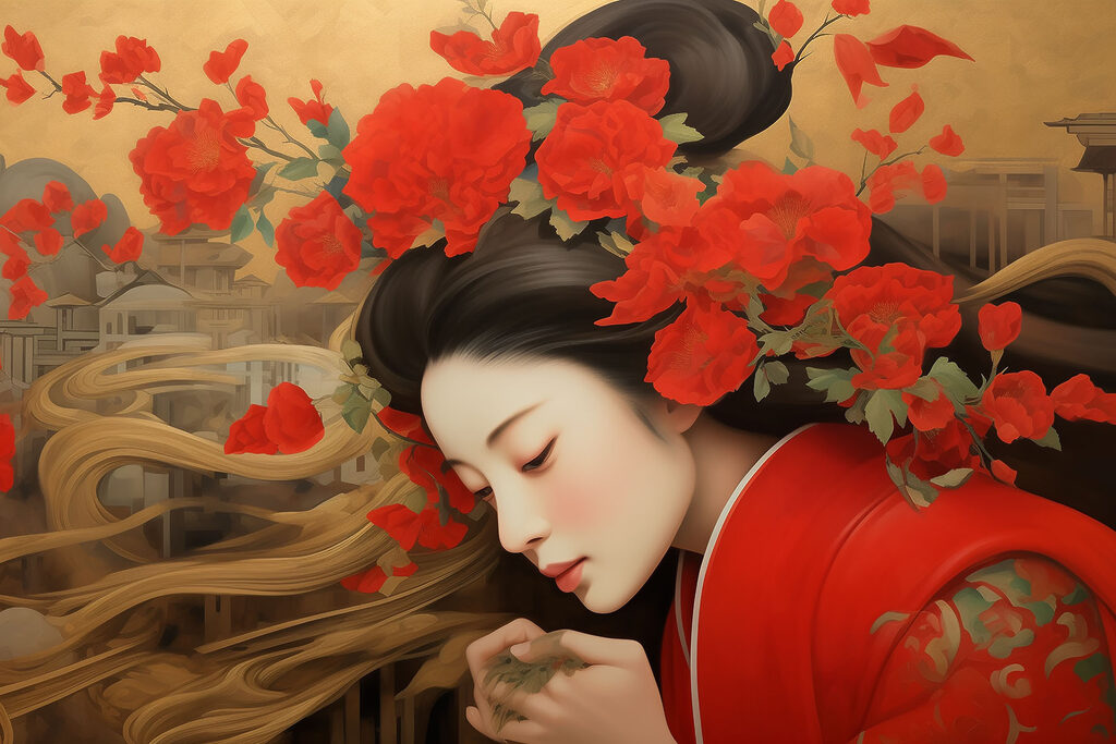 A woman with flowers in her hair A woman with flowers in her hair
