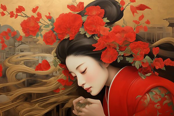 A woman with flowers in her hair A woman with flowers in her hair