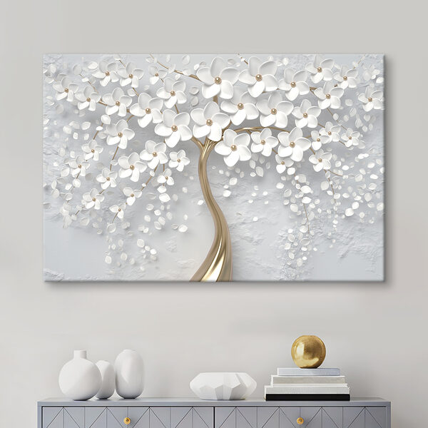 Quadri Un albero con fiori e foglie bianchi