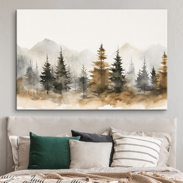 Quadri Quadri Acquerello raffigurante alberi e montagne (COD: s36010)
