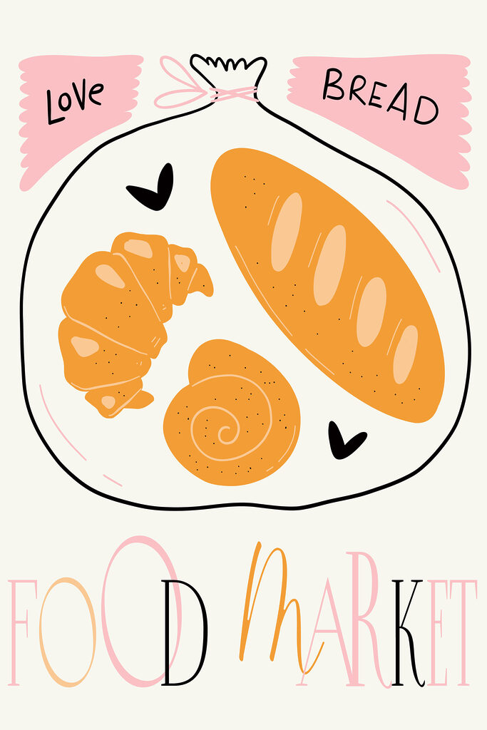 A poster with a croissant and a snail