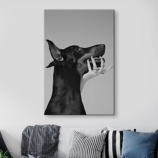A hand holding a dog's face A hand holding a dog's face